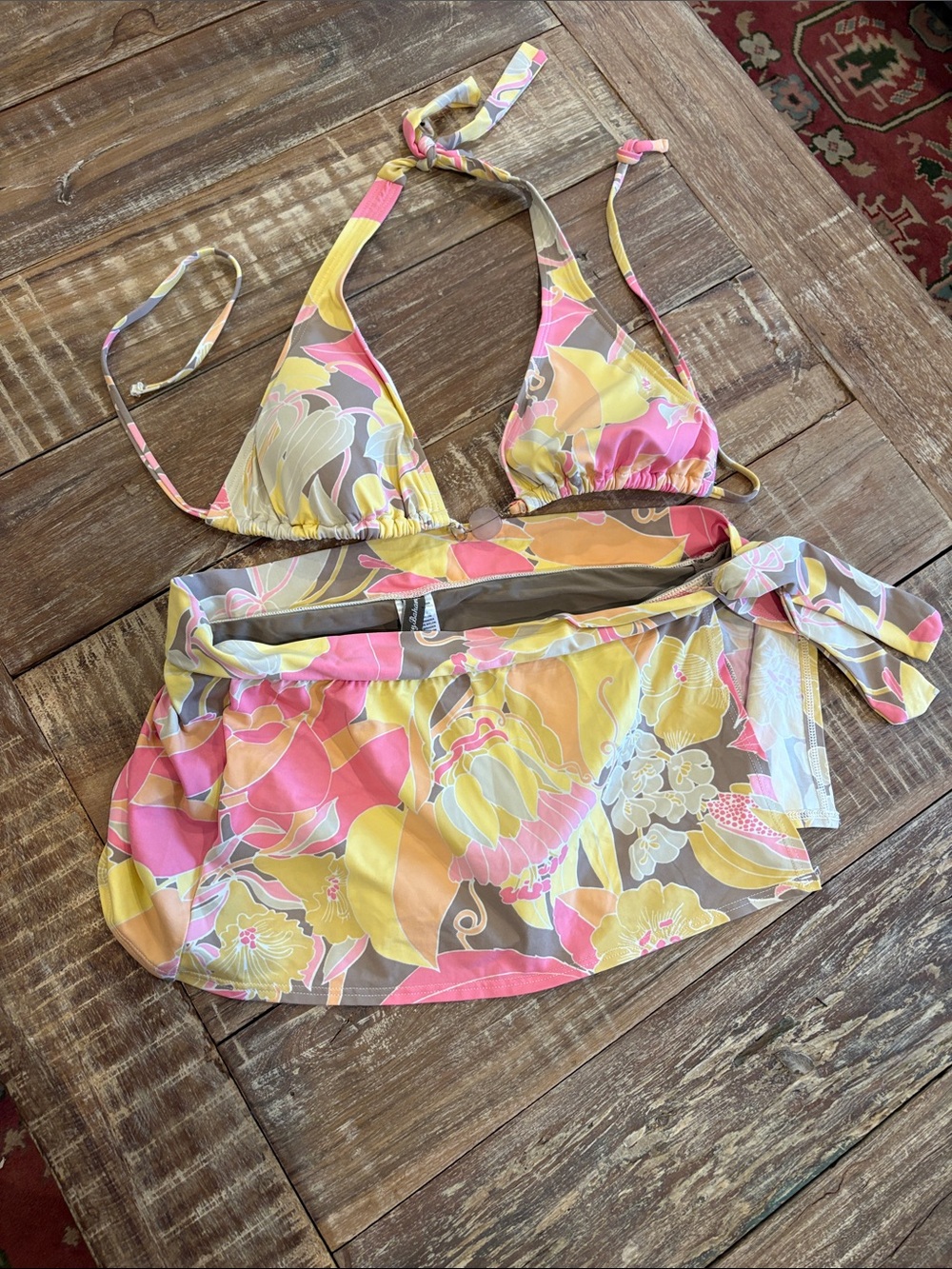 Tommy Bahama Pink Yellow and brown 2 piece swimsuit L